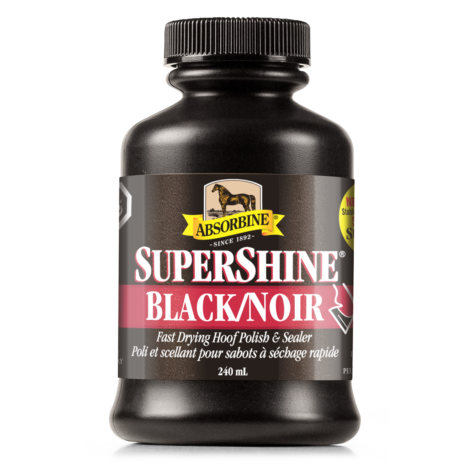 SuperShine® Black fast drying hoof polish & sealer.