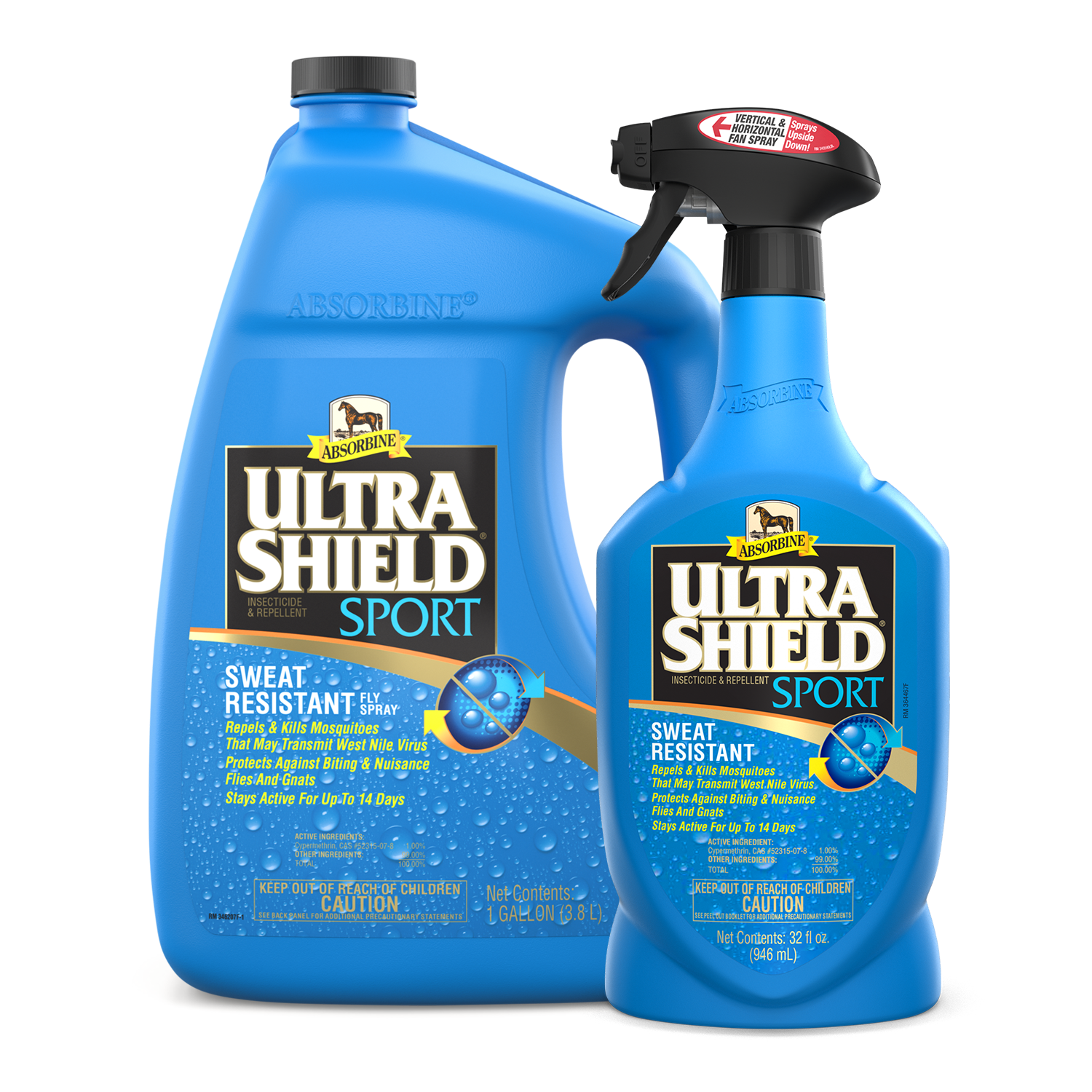 Ultrashield Sport sweat resistant fly spray for hot humid conditions, gallon and quart bundle.