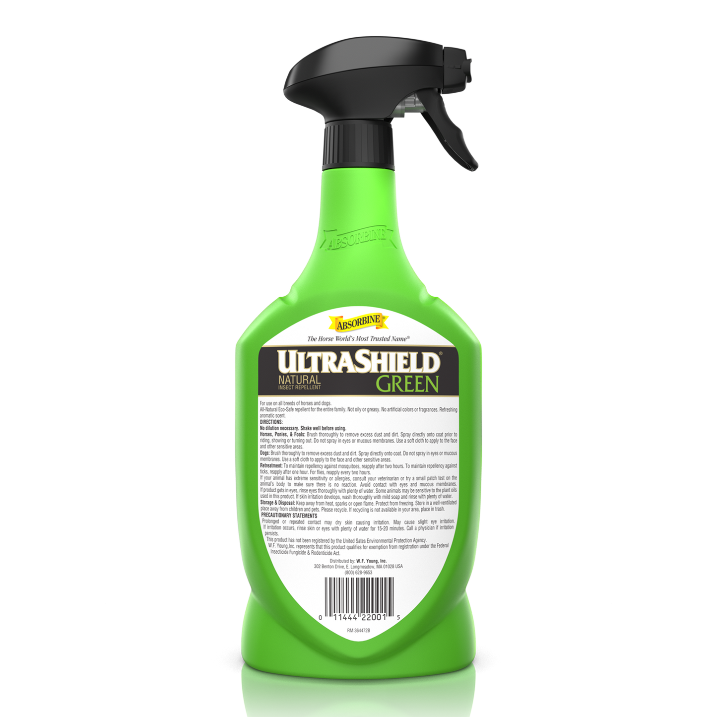 UltraShield Green Natural insect repellent in a 32 ounce spray bottle back label.