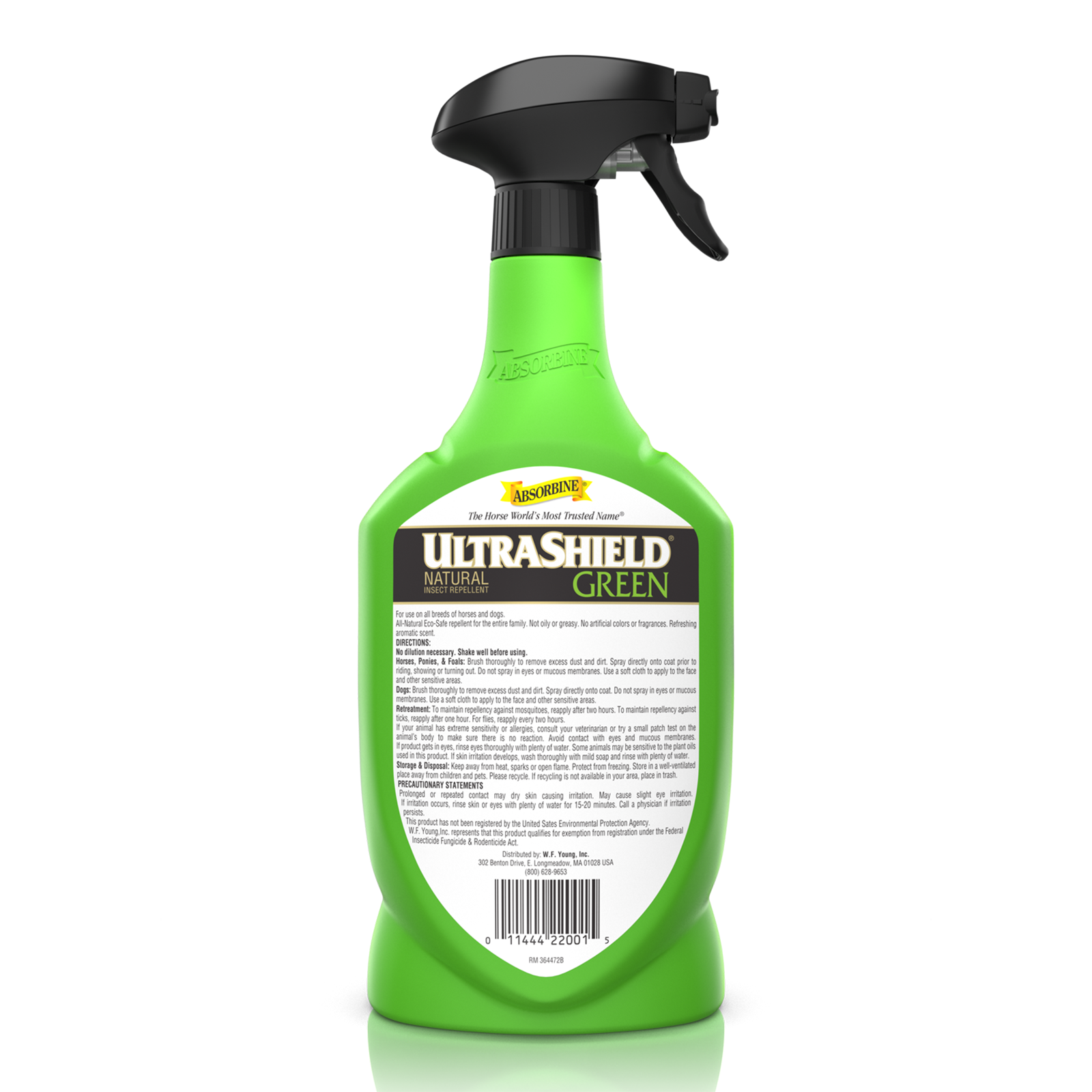 UltraShield Green Natural insect repellent in a 32 ounce spray bottle back label.