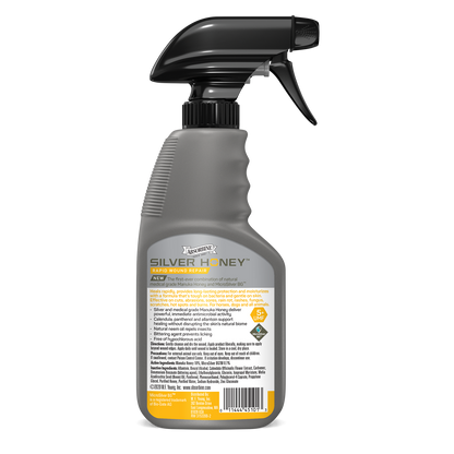 Silver honey rapid wound repair spray gel back of bottle.