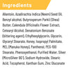 Ingredients label with all the ingredients found in Silver honey ointment 