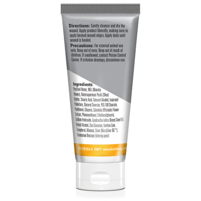Silver honey rapid wound repair ointment back of tube.