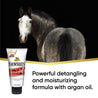 Gray horse with his tail showing, turning her face back towards the camera. Showsheen Detangler Gel, powerful detangling and moisturizing formula with argan oil.