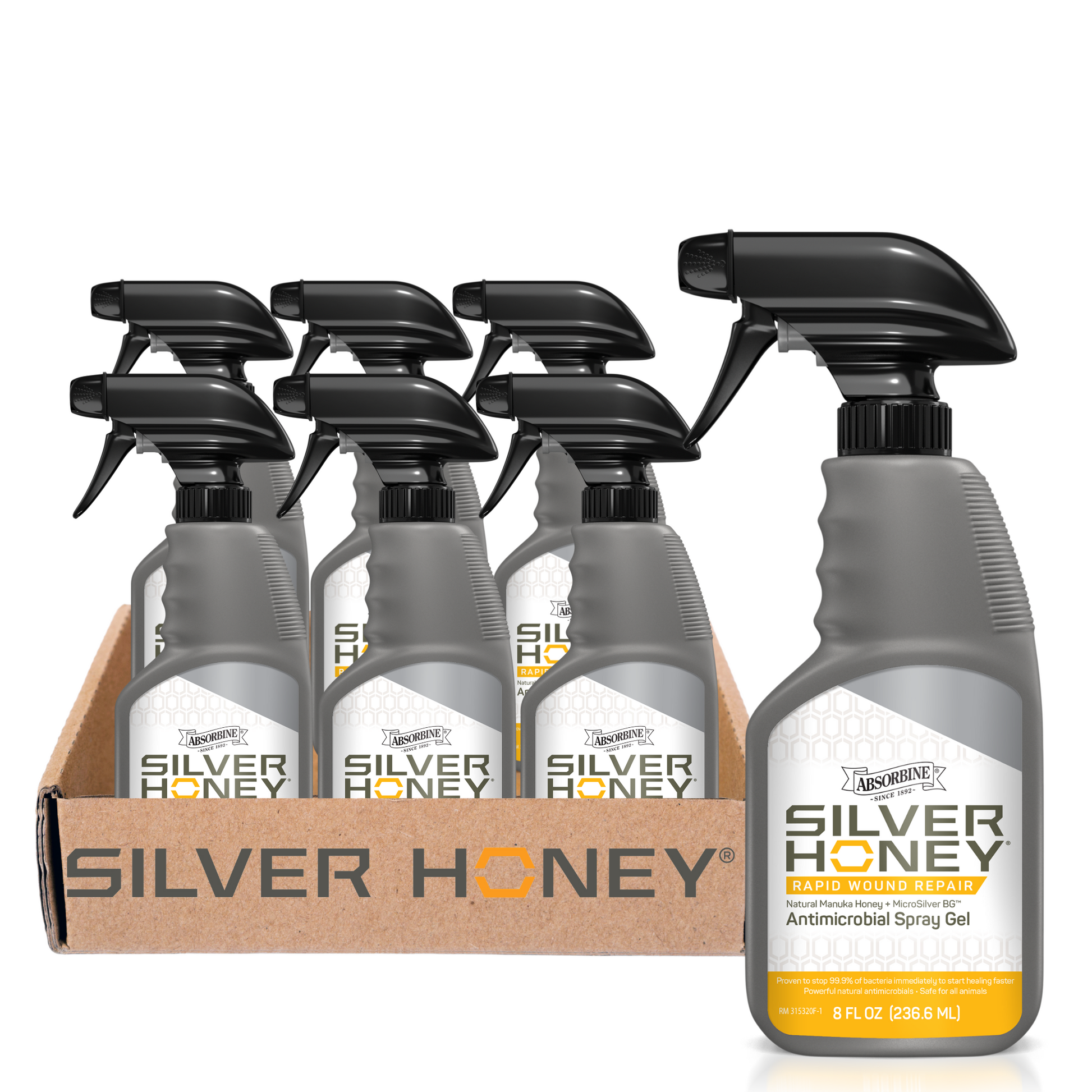 Silver honey rapid wound repair antimicrobial spray gel - case/6