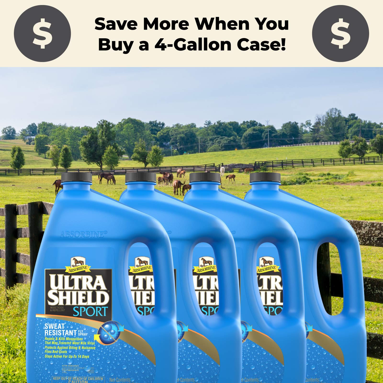 Save more when you buy a 4-gallon case of UltraShield® Sport fly spray.