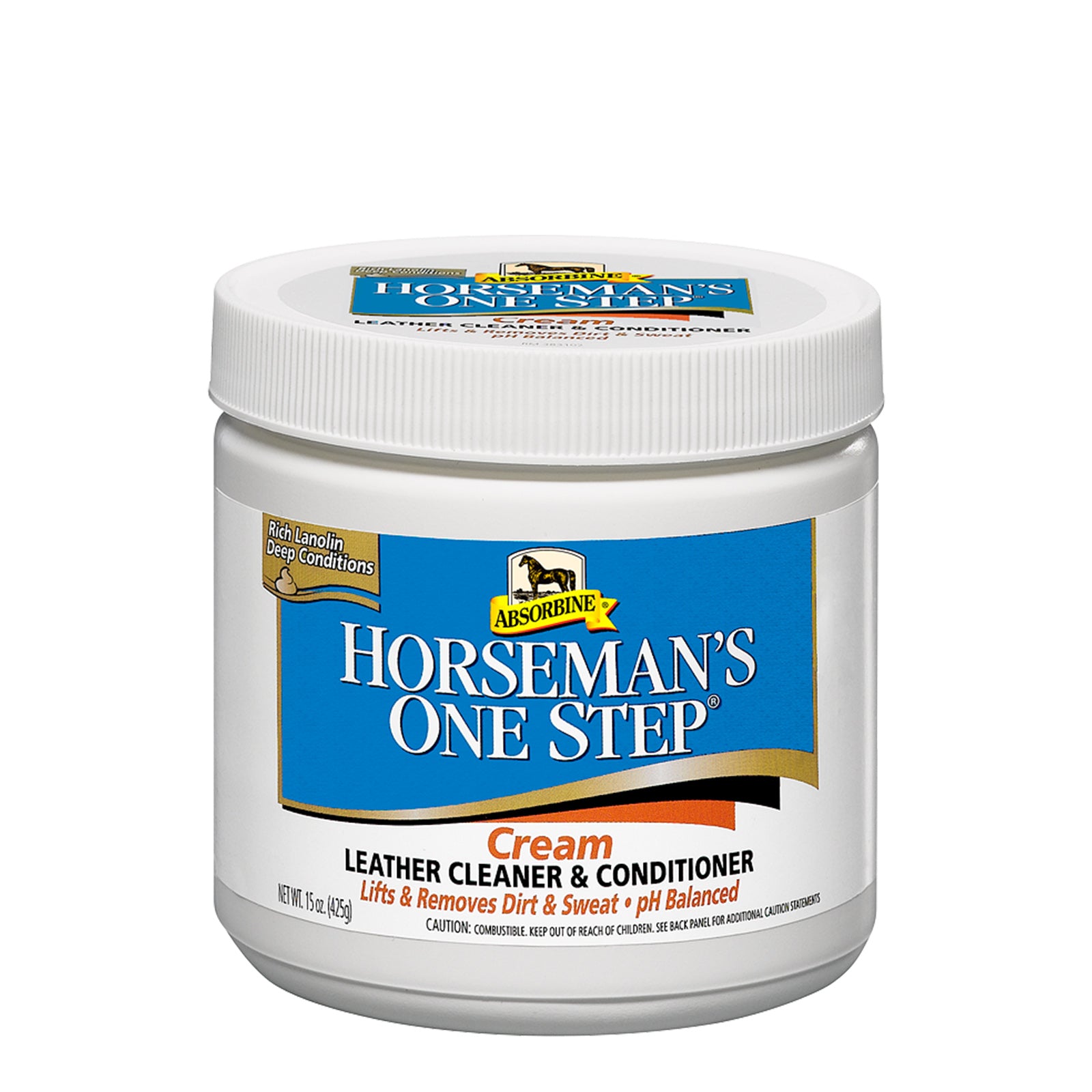 Absorbine Horseman's One Step cream. Leather cleaner & conditioner lifts and removes dirt & sweat pH balanced (rich lanolin deep conditions).