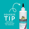 "Squeeze the tip" for easy application to hooves. Hooflex Thrush Remedy, bacterial + fungicidal. Helps promote healthy tissue growth. Kills and prevents bacterial and fungus. No sting, no stain 12 ounce fluid bottle.