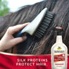 Woman's hand combing a horses mane. Showsheen Original Hair Polish & Detangler, silk proteins protect hair.