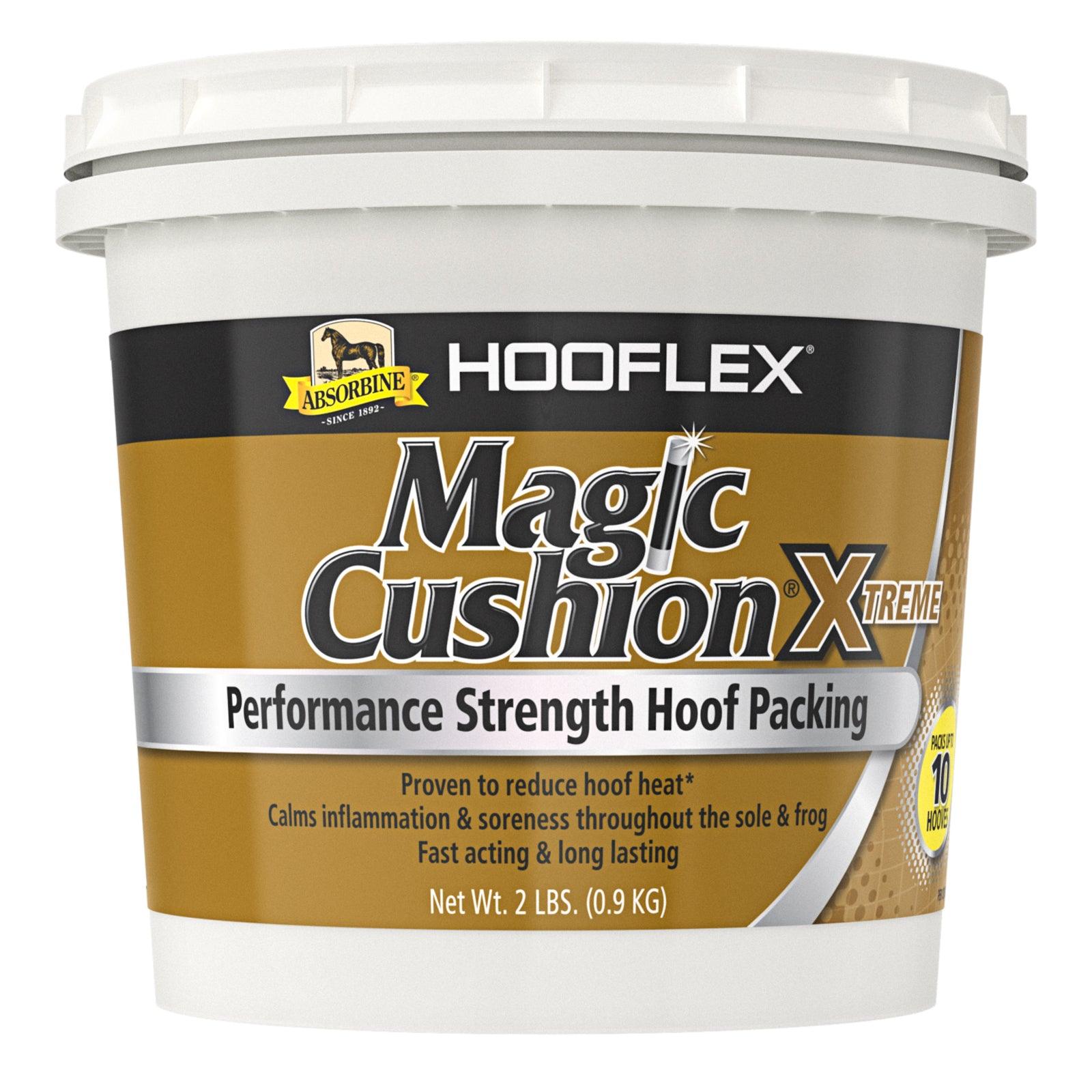 Magic Cushion Xtreme Performance Strength Hoof Packing. Proven to reduce hoof heat. Calms inflammation & soreness throughout the sole & frog. Fast acting, long lasting. Net weight 2 pound bucket.